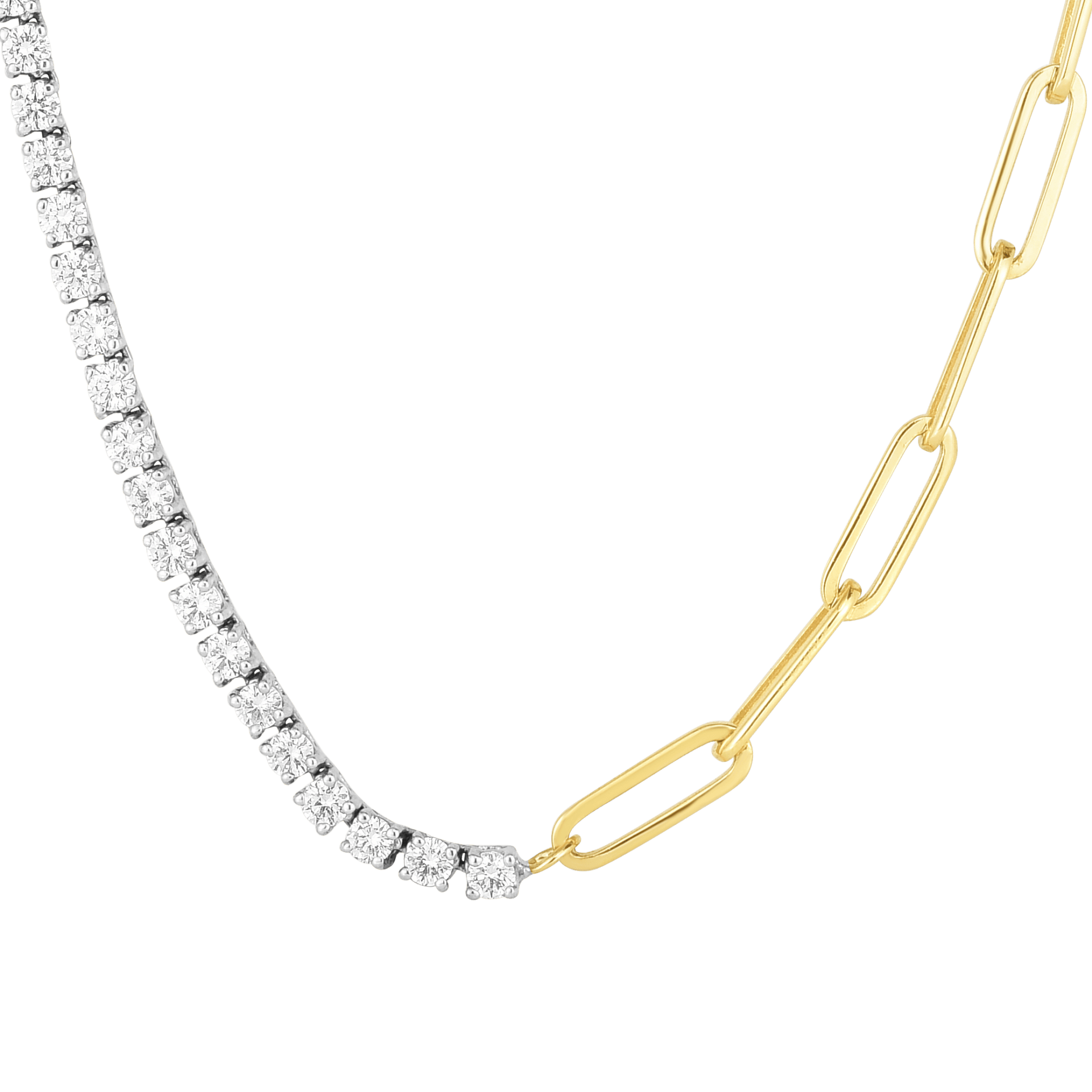 Colormerchants - 14K Yellow Gold 7-Station Diamond Paperclip Necklace